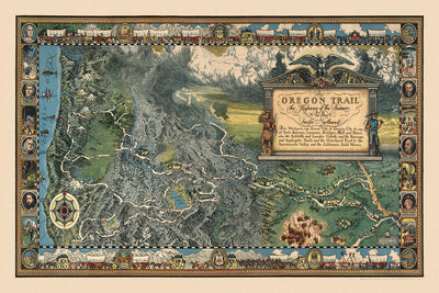 Alte Karte des Oregon Trails von William Forsyth McIlwraith, 1932: Mormon Trail, Westport, Whitman Mission, Ft. Vancouver 
