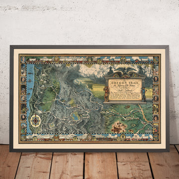 Mapa antiguo de Oregon Trail por William Forsyth McIlwraith, 1932: Mormon Trail, Westport, Whitman Mission, Ft. vancouver