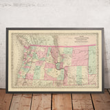 Alte Karte des pazifischen Nordwestens von J. H. Colton, 1868: Portland, Seattle, Boise, Helena, Cheyenne 