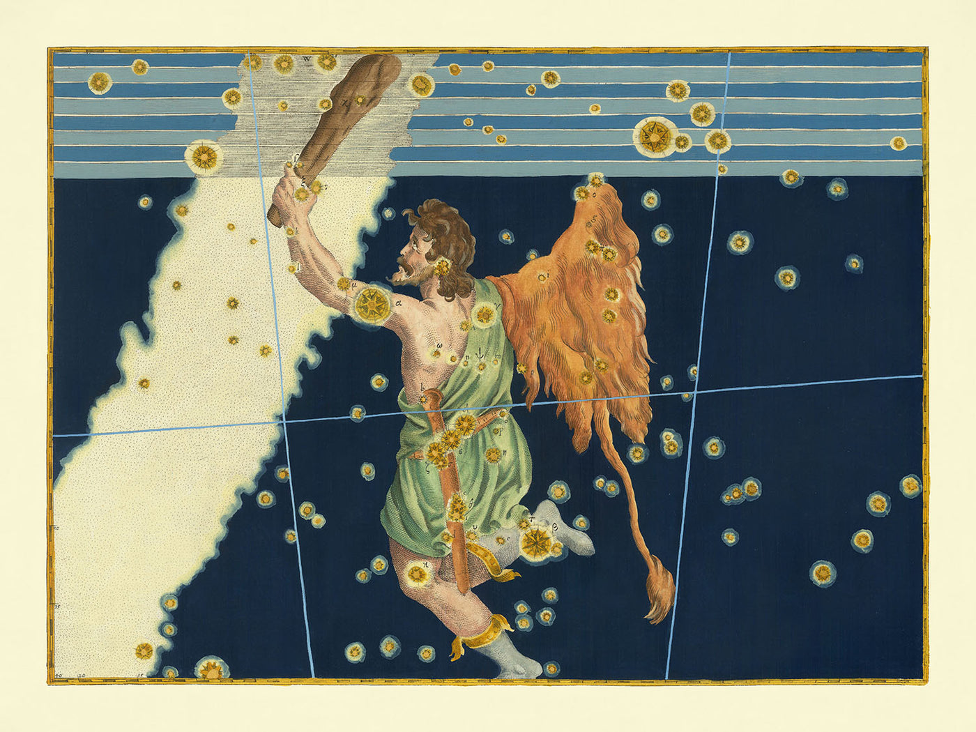 Alter Sternenkarte des Orion von Johann Bayer, 1603 - Himmelskonstellationskarte 