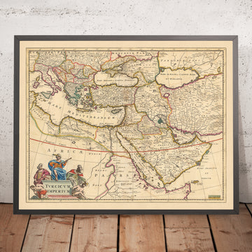 Antiguo mapa del Imperio Otomano de Visscher, 1690: Oriente Medio, Sur de Europa, Noreste de África, Mar Mediterráneo, Mar Rojo