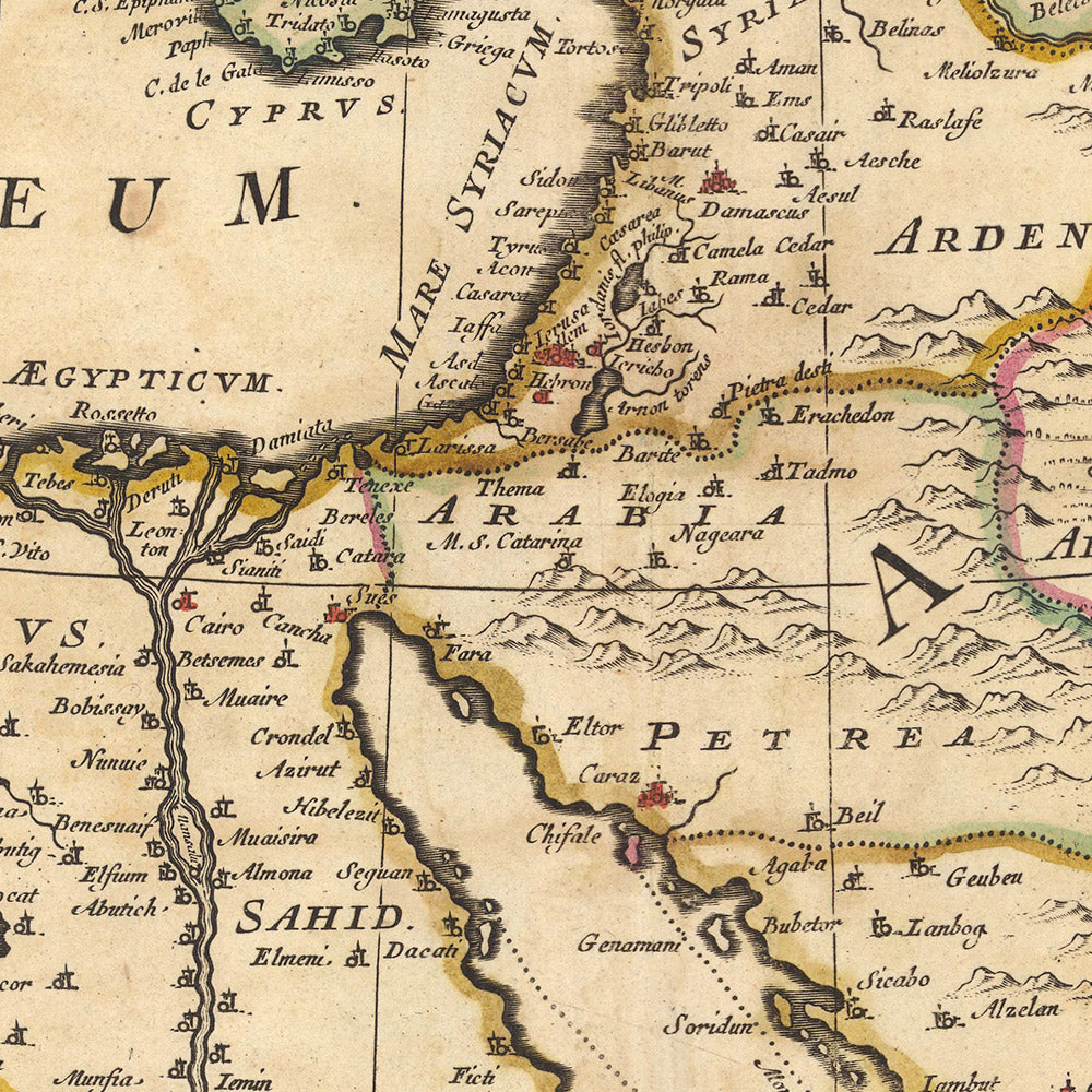 Antiguo mapa del Imperio Otomano de Visscher, 1690: Oriente Medio, Sur de Europa, Noreste de África, Mar Mediterráneo, Mar Rojo