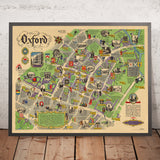 Mapa antiguo de Oxford por Sayer, 1949: Universidad de Oxford, St. John's, Museo Ashmolean, Río Cherwell, Broad Walk
