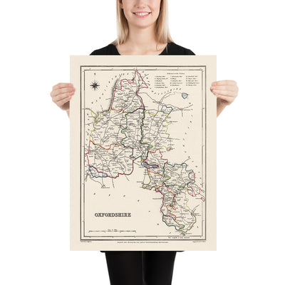 Alte Karte von Oxfordshire von Samuel Lewis, 1844: Oxford, Banbury, Abingdon, Bicester und Witney 