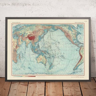 Old World Map of the Pacific and Indian Oceans, 1967: Detailed Political and Physical Chart