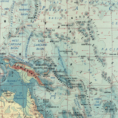 Old World Map of the Pacific and Indian Oceans, 1967: Detailed Political and Physical Chart