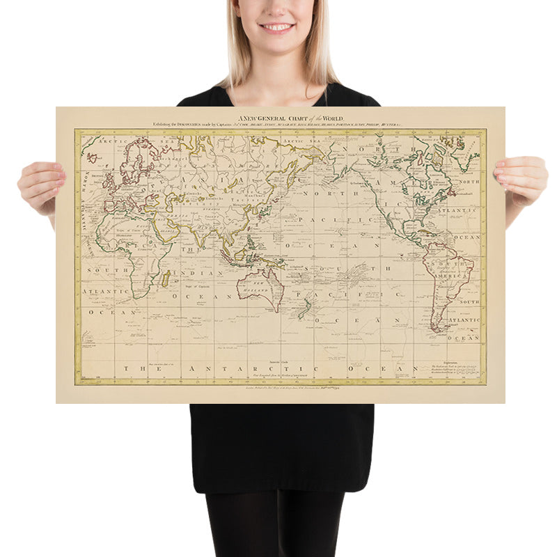 Old Pacific-Centric World Map by Hogg, 1794: Cook's Voyages, Drake, Anson, Centred on Australia & New Zealand