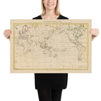 Old Pacific-Centric World Map by Hogg, 1794: Cook's Voyages, Drake, Anson, Centred on Australia & New Zealand