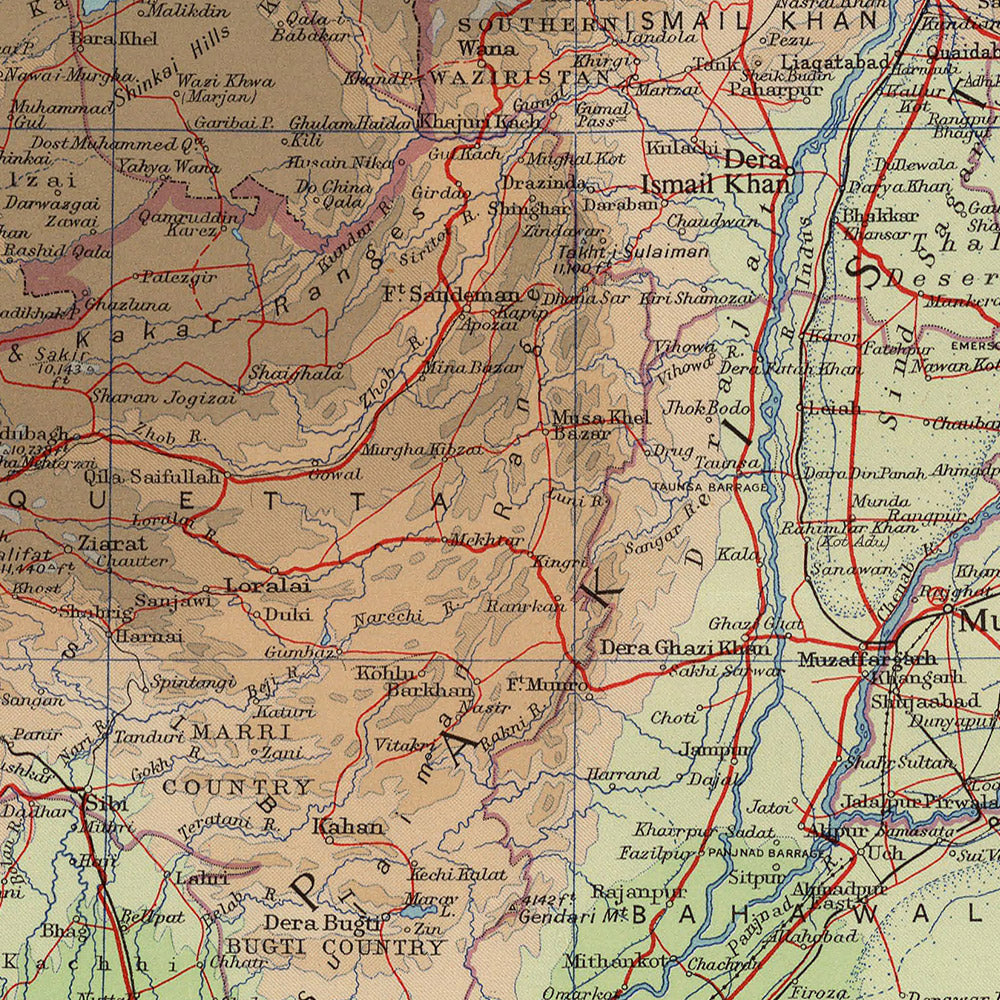 Alte Karte von Kaschmir, Pakistan und Afghanistan von Bartholomew, 1959: Karachi, Indus, Hindu Kush, Kabul, Lahore 