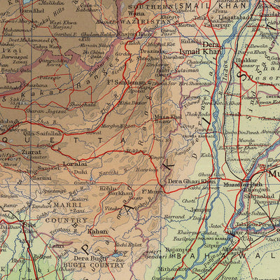 Alte Karte von Kaschmir, Pakistan und Afghanistan von Bartholomew, 1959: Karachi, Indus, Hindu Kush, Kabul, Lahore 
