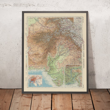 Mappa antica del Kashmir, Pakistan e Afghanistan di Bartholomew, 1959: Karachi, fiume Indo, Hindu Kush, Kabul, Lahore 