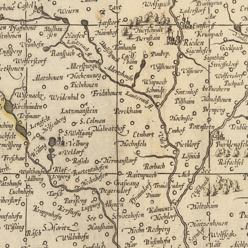 Ancienne carte du Palatinat de Bavière par Visscher, 1690 : Nuremberg, Ingolstadt, Ratisbonne, Erlangen, région de Český les