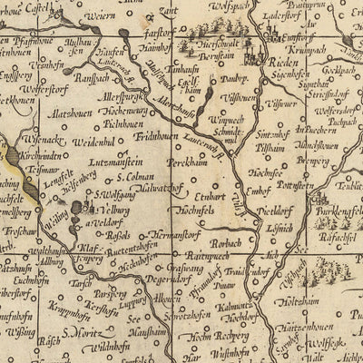 Ancienne carte du Palatinat de Bavière par Visscher, 1690 : Nuremberg, Ingolstadt, Ratisbonne, Erlangen, région de Český les