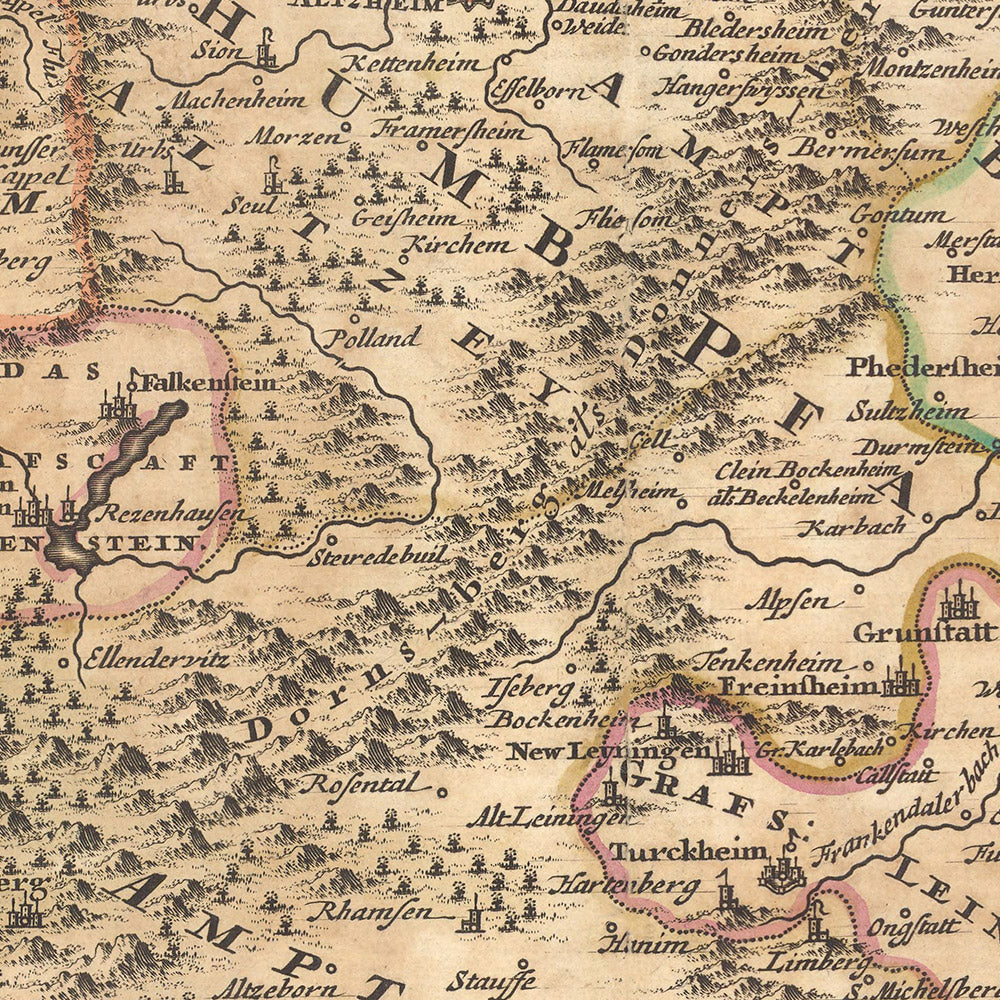 Alte Karte von Rheinland-Pfalz & Herzogtum Zweibrücken, Visscher, 1690: Frankfurt, Mannheim, Saarbrücken, Mainz, Darmstadt 