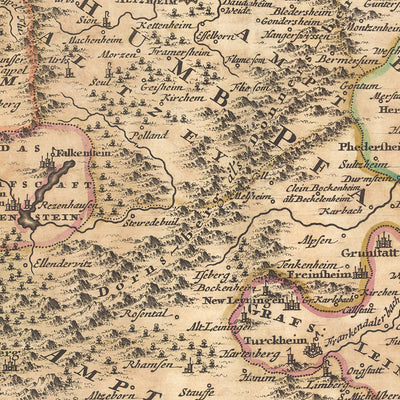 Alte Karte von Rheinland-Pfalz & Herzogtum Zweibrücken, Visscher, 1690: Frankfurt, Mannheim, Saarbrücken, Mainz, Darmstadt 
