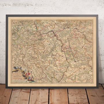 Mappa antica del Palatinato del Reno e del Ducato di Zweibrücken, Visscher, 1690: Francoforte, Mannheim, Saarbrücken, Magonza, Darmstadt 