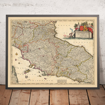 Old Map of Papal States & Duchy of Tuscany, Italy by Visscher, 1690: Rome, Florence, Pescara, Bologna, Pisa