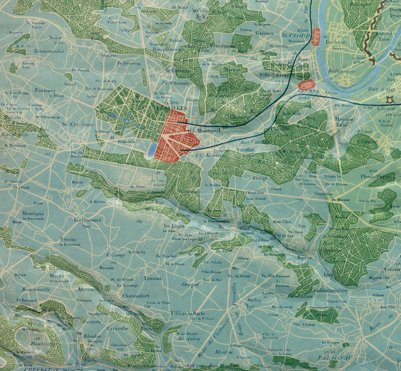 Old Relief Map of Paris by Georg Bauerkeller in 1843 - Saint Denis, Argenteuil, Saint Germain Des Paris, Montmorency, Versailles