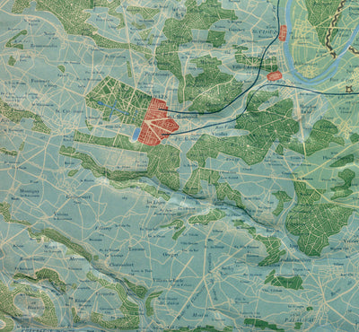 Old Relief Map of Paris by Georg Bauerkeller in 1843 - Saint Denis, Argenteuil, Saint Germain Des Paris, Montmorency, Versailles