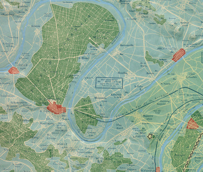 Old Relief Map of Paris by Georg Bauerkeller in 1843 - Saint Denis, Argenteuil, Saint Germain Des Paris, Montmorency, Versailles