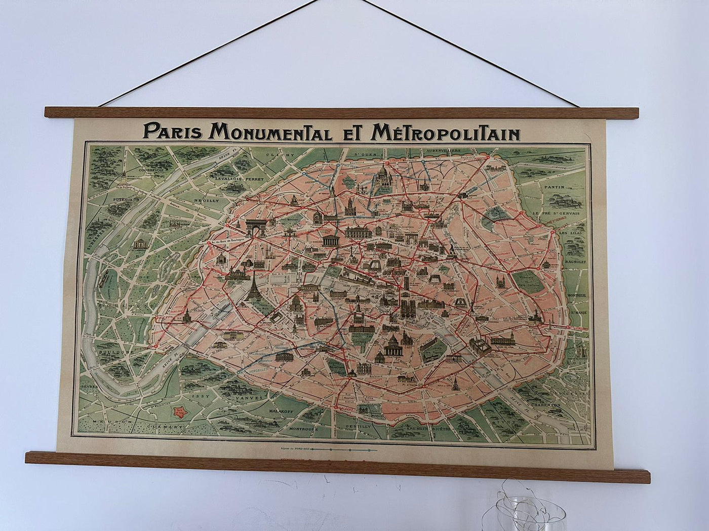 Antiguo mapa del metro de París, 1920, por Robelin - Torre Eiffel, Louvre, Campos Elíseos, mapa del metro