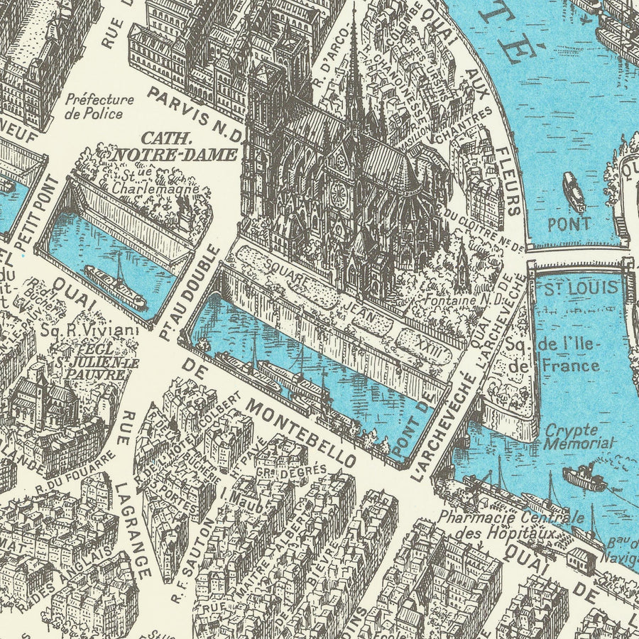 Mappa antica di Parigi di Peltier & Chardon, 1974: Torre Eiffel, Notre-Dame, Louvre, Montmartre, Senna 
