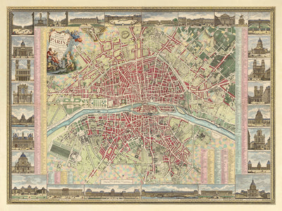 Large Map of Paris by Esnauts & Rapilly, 1784: Louvre, Notre Dame, Champs-Elysees, Bois de Boulogne, Pont Neuf