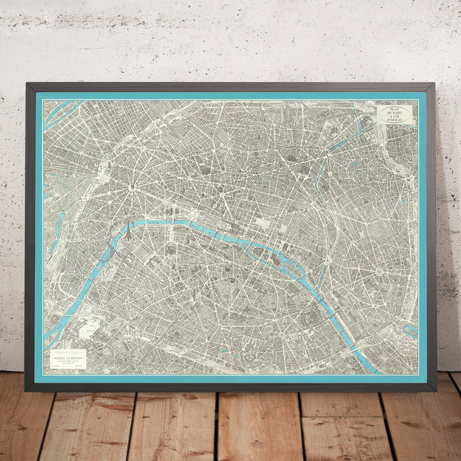 Mappa antica di Parigi di Peltier & Chardon, 1974: Torre Eiffel, Notre-Dame, Louvre, Montmartre, Senna 