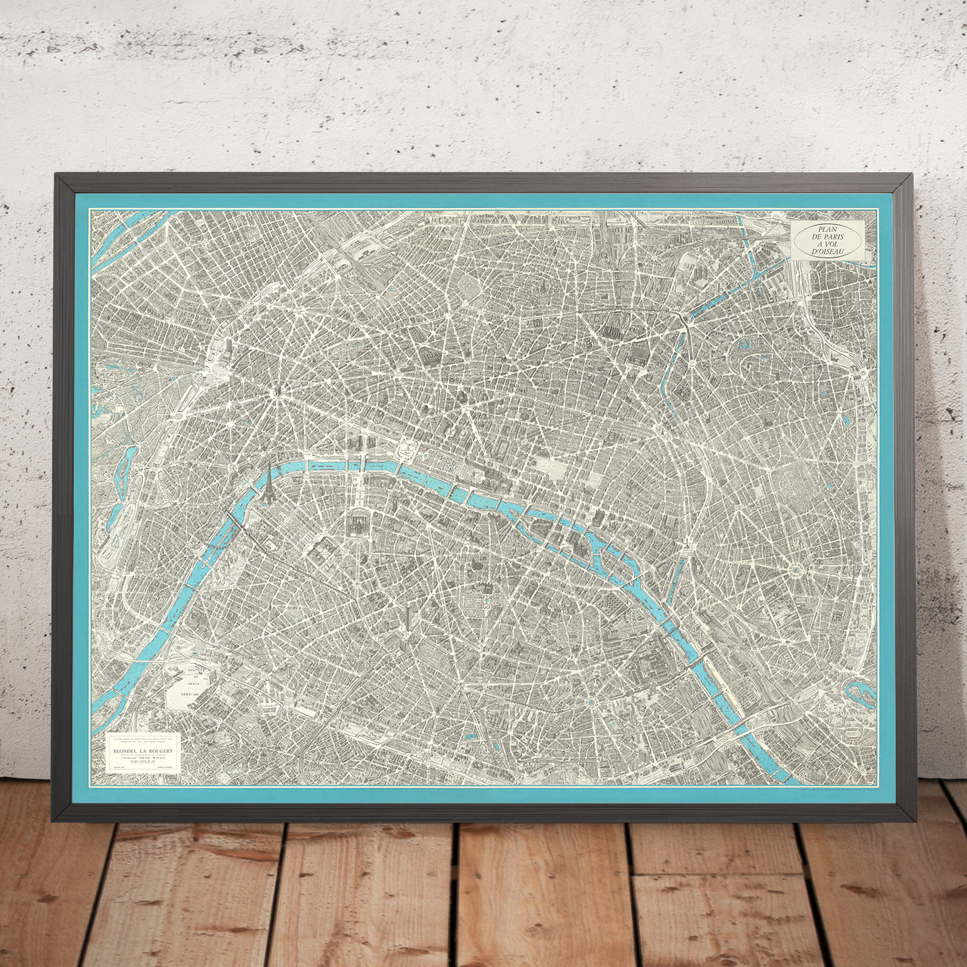 Old Birdseye Map of Paris by Peltier & Chardon, 1974: Eiffel Tower, Notre-Dame, Louvre, Montmartre, Seine