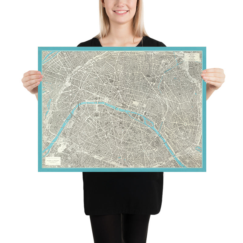 Mappa antica di Parigi di Peltier & Chardon, 1974: Torre Eiffel, Notre-Dame, Louvre, Montmartre, Senna 