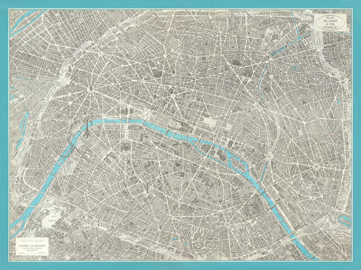 Mappa antica di Parigi di Peltier & Chardon, 1974: Torre Eiffel, Notre-Dame, Louvre, Montmartre, Senna 