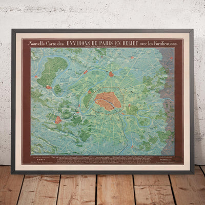 Old Relief Map of Paris by Georg Bauerkeller in 1843 - Saint Denis, Argenteuil, Saint Germain Des Paris, Montmorency, Versailles