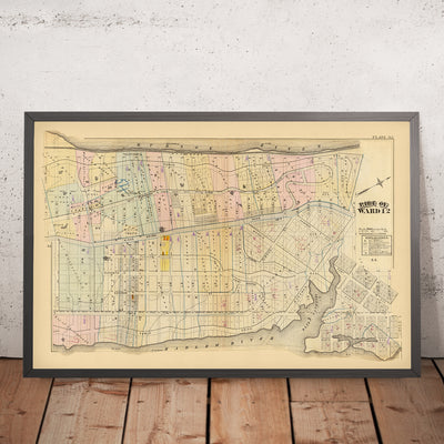 Ancien plan de la ville de Harlem, NYC par Bromley, 1879 : Fort Washington, Fort George, rivière Hudson, rivière Harlem 