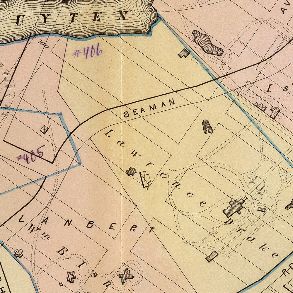 Ancienne carte de Harlem, NYC par Bromley, 1879 : ruisseau Spuyten Duyvil, rivière Harlem, Broadway, Kingsbridge Ave, University Ave 