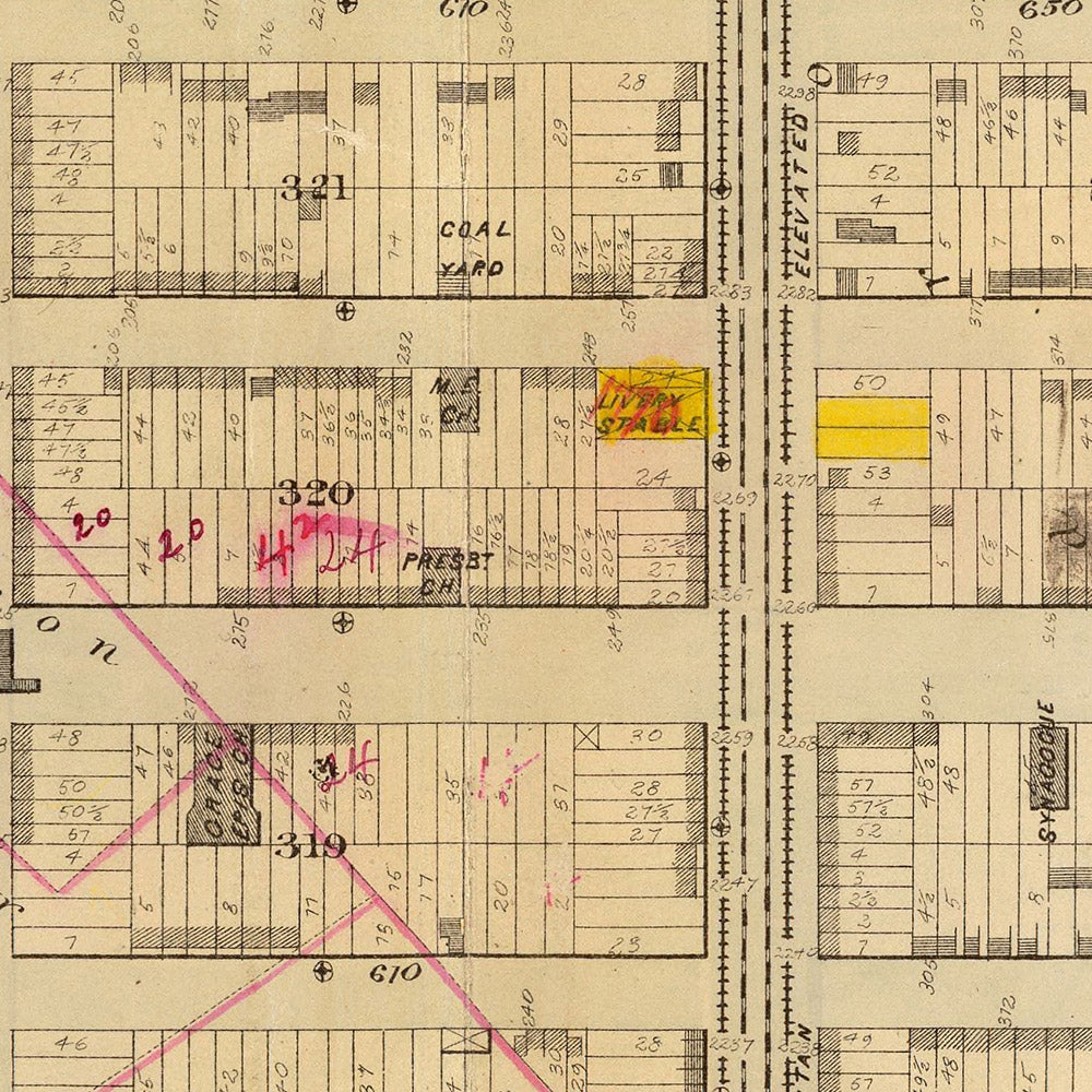 Ancienne carte d'East Harlem, New York par Bromley, 1879 : église catholique Saint-Paul, Harlem Gas Works.