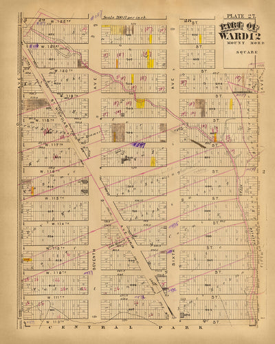 Old Map of Harlem, NYC by Bromley, 1879: Central Park, 5th Ave, Lenox Ave, St. Nicholas Ave, 7th Ave