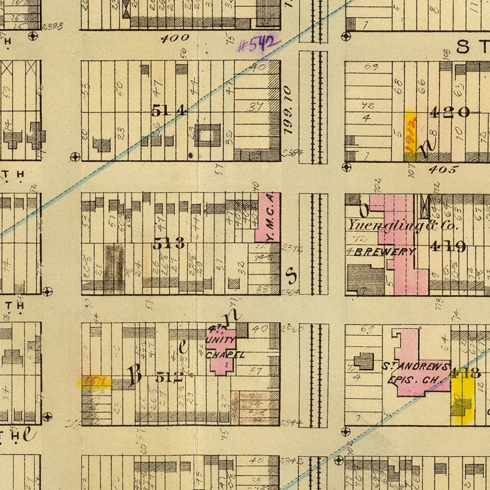 Ancienne carte de Harlem, NYC par Bromley, 1879 : Parc Mount Morris, rivière Harlem, avenues 1-7 