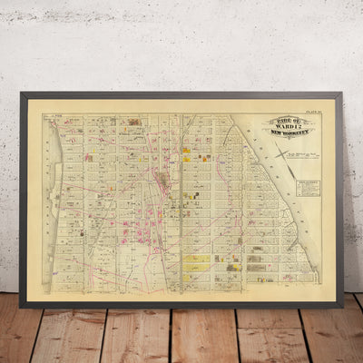 Mapa antiguo de Harlem, NYC por Bromley, 1879: Distrito 12, de West 130 a West 151 St, Río Hudson, Río Harlem, Broadway, Parques 