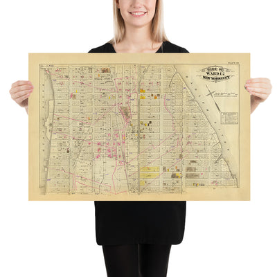 Mapa antiguo de Harlem, NYC por Bromley, 1879: Distrito 12, de West 130 a West 151 St, Río Hudson, Río Harlem, Broadway, Parques 