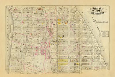 Mapa antiguo de Harlem, NYC por Bromley, 1879: Distrito 12, de West 130 a West 151 St, Río Hudson, Río Harlem, Broadway, Parques 