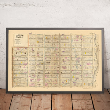 Mapa antiguo de Midtown East, Nueva York, 1879: Hospital St. Luke, Catedral de San Patricio, Fábrica de pianos Steinway & Sons, Distrito 19