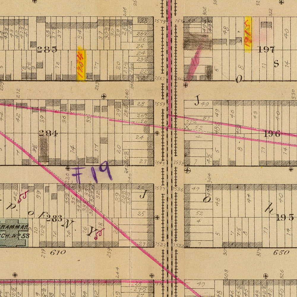 Mapa antiguo del Upper East Side, Nueva York, de Bromley, 1879: Distrito 19, calles East 74th a East 86th