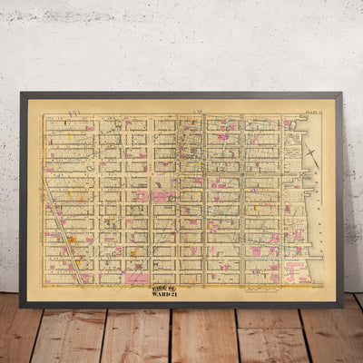 Mapa antiguo del distrito 21, Nueva York, de Bromley, 1879: Bellevue Hospital, Concert Garden y 33rd Street Station.