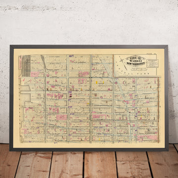 Ancienne carte de Clinton, quartier 22, New York, 1879 : Hells Kitchen, Columbus Circle, Roosevelt Hospital, Central Park
