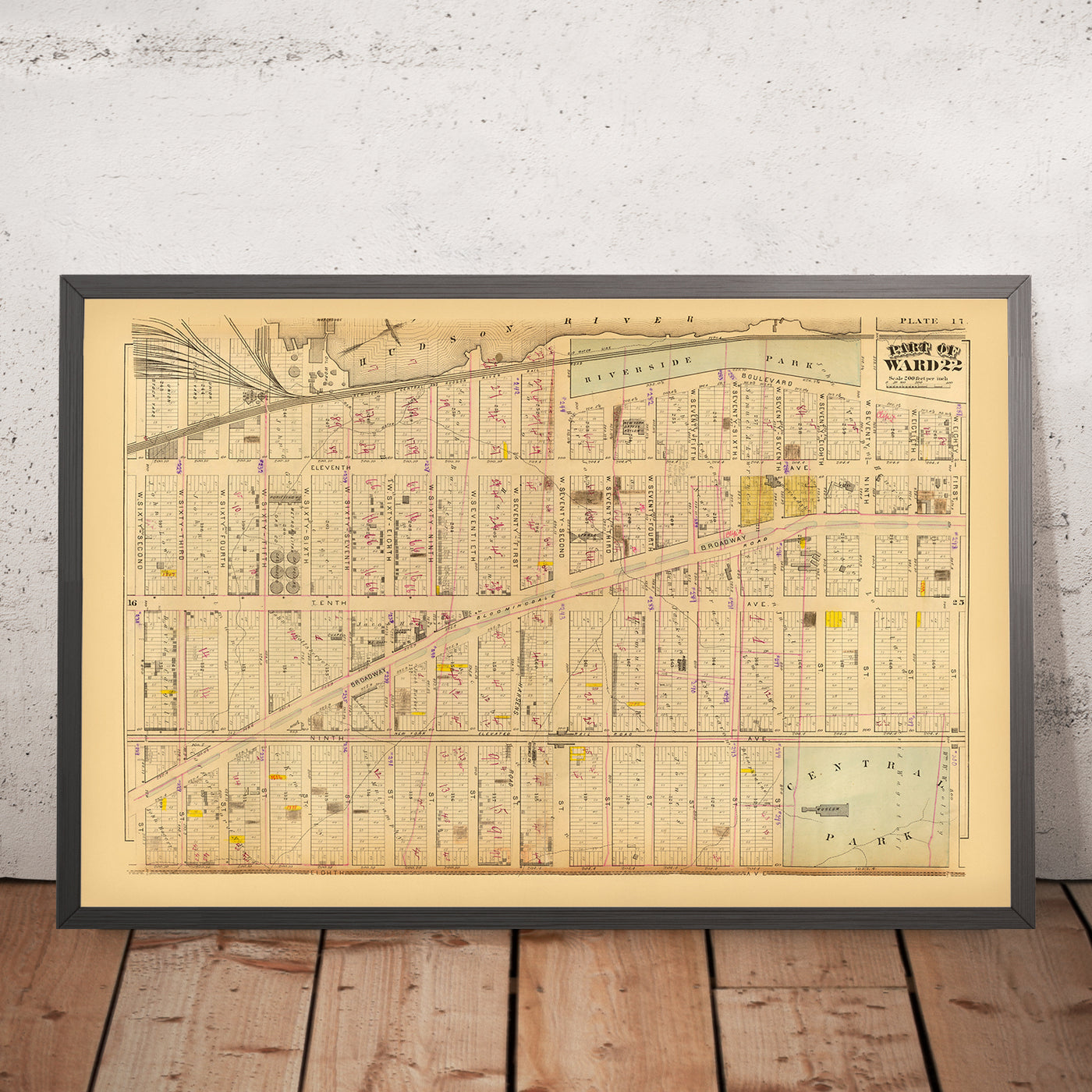 Old Map of Upper West Side, NYC, 1879: Central Park, Riverside Park, Broadway, Ward 22
