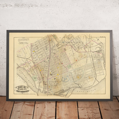 Ancienne carte du Bronx, NYC par Bromley, 1879 : South Melrose, Mott Haven, St. Mary's Park, East River, chemins de fer 