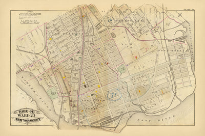 Ancienne carte du Bronx, NYC par Bromley, 1879 : South Melrose, Mott Haven, St. Mary's Park, East River, chemins de fer 