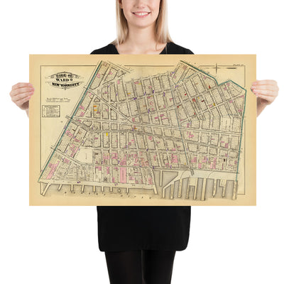 Mapa antiguo de West Village, Nueva York, 1879: Bleecker, 9th 10th Ave, Abingdon Square y Jackson Square