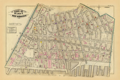 Mapa antiguo de West Village, Nueva York, 1879: Bleecker, 9th 10th Ave, Abingdon Square y Jackson Square