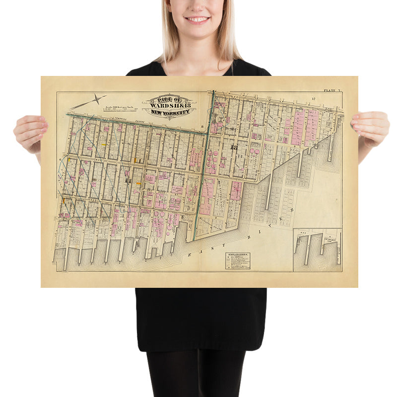 Old Map of Lower East Side, New York City, 1879: Bromley’s Detailed Wards 11 & 18